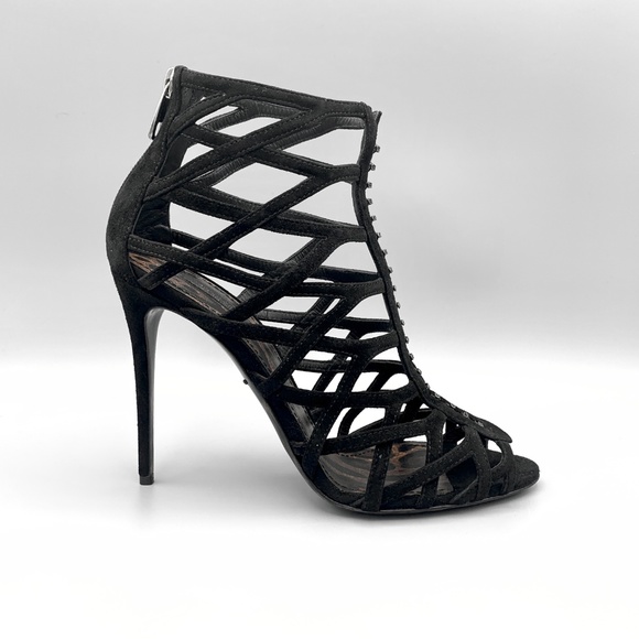 NIB DOLCE & GABBANA Suede Black Peep Toe Heels - Picture 2 of 7